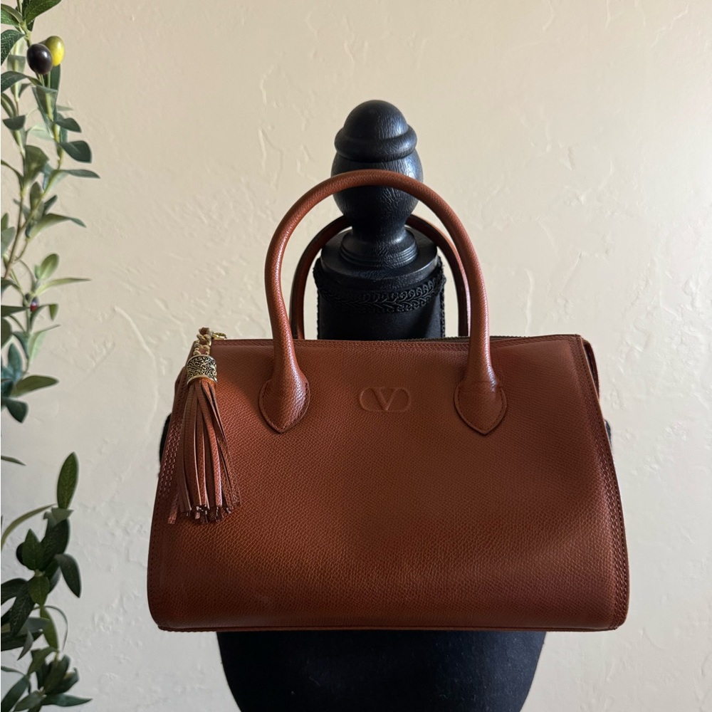 Valentino Garavani Brown Leather Satchel with Tassel